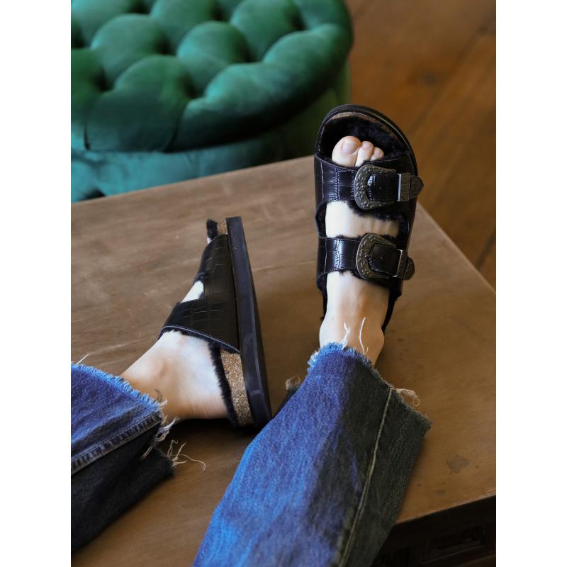 LUCIA BUCKLE W - PRINT CROCO/FUR - BLACK/BLACK